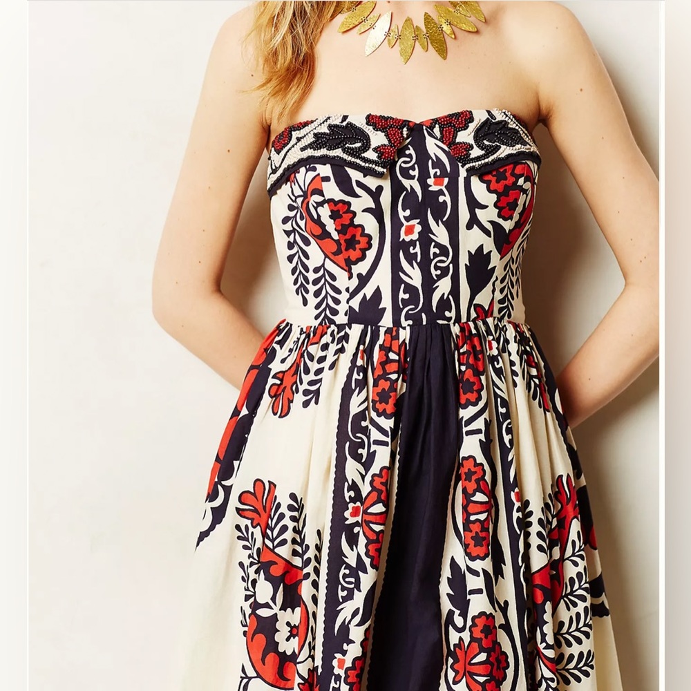 SOLD 🌟HOST PICK🌟Yoana Baraschi Sweetwater Beaded Collar Cotton Dress size 0 - Picture 4 of 9